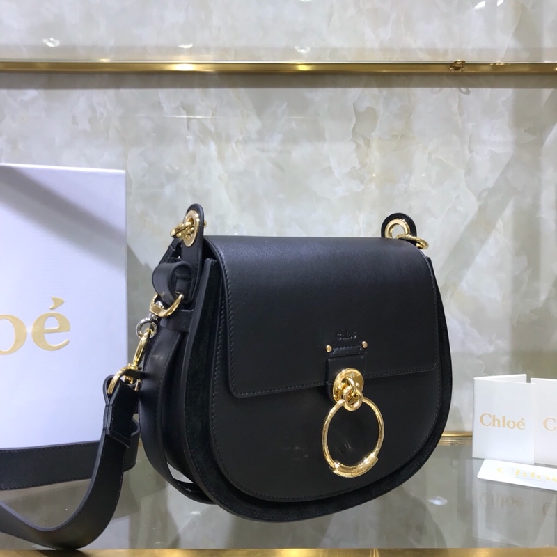 Chloe Big Tess Shoulder Bag In Black Shiny Calfskin Leather